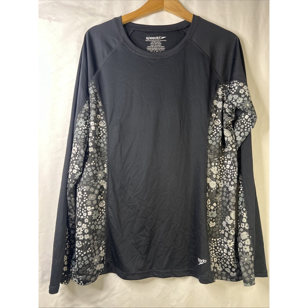 Speedo Women's‎ Performance Swim Tee Long Sleeve Black Floral Size XL
